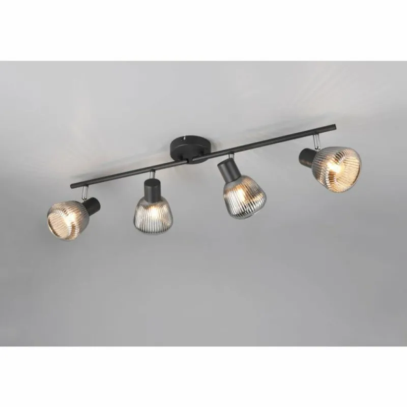 Suspension Verre Fumé-Luminaires Trio Tarifa Spot de plafond Noir, 4 lumières