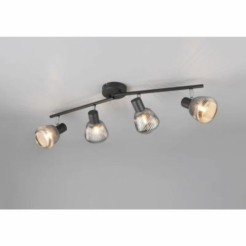 Suspension Verre Fumé-Luminaires Trio Tarifa Spot de plafond Noir, 4 lumières