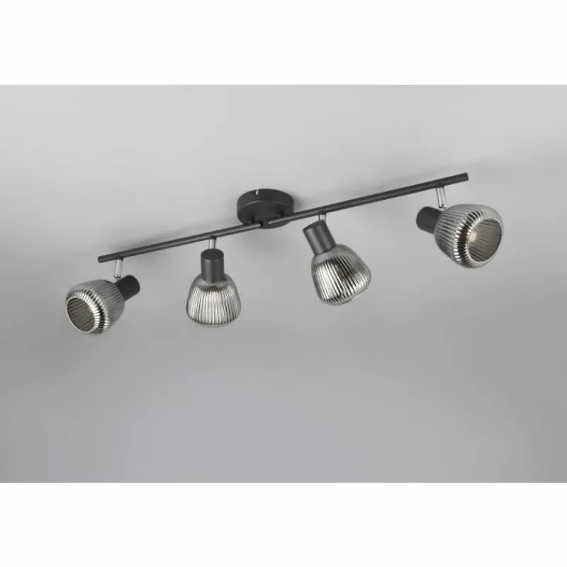 Suspension Verre Fumé-Luminaires Trio Tarifa Spot de plafond Noir, 4 lumières