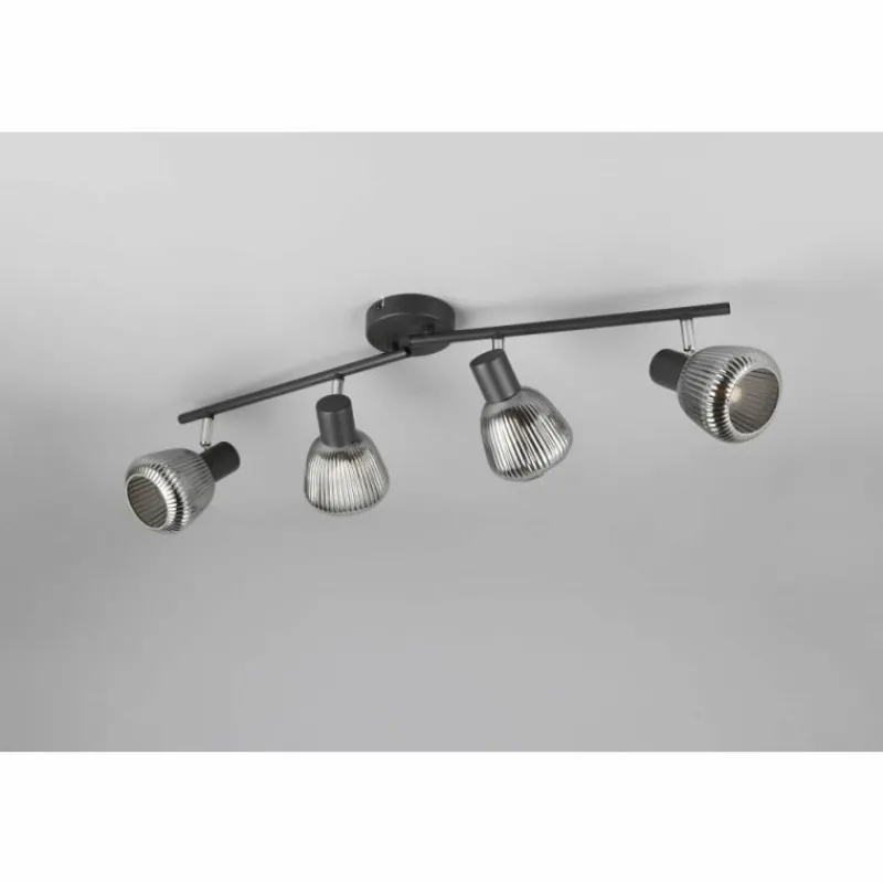 Suspension Verre Fumé-Luminaires Trio Tarifa Spot de plafond Noir, 4 lumières