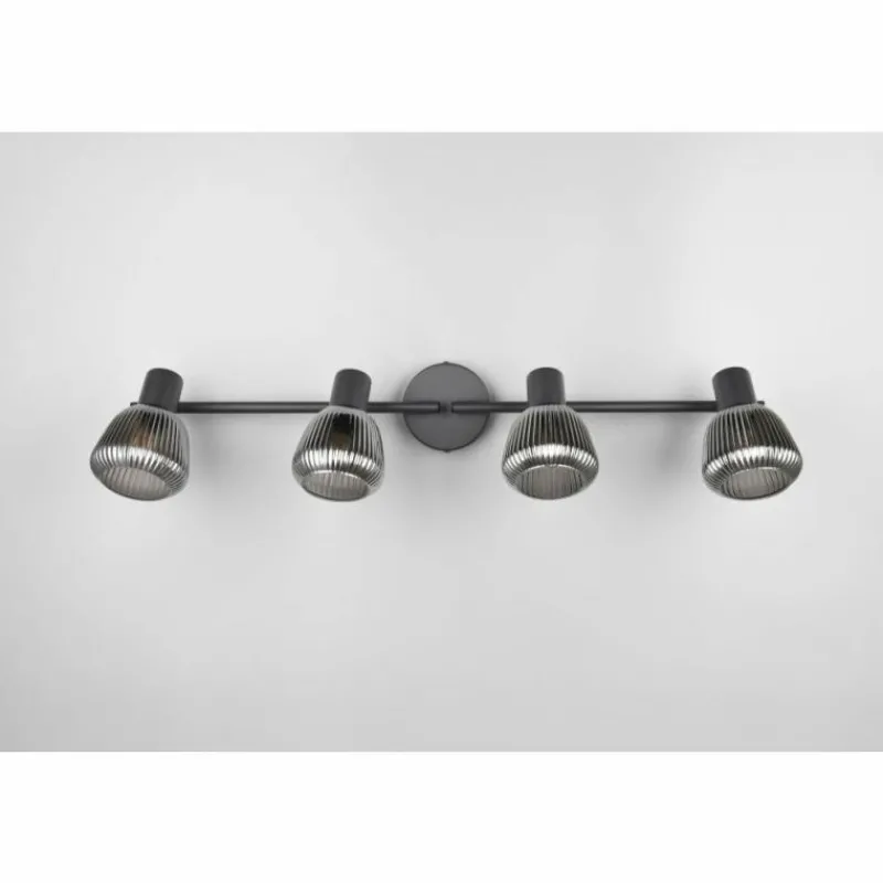 Suspension Verre Fumé-Luminaires Trio Tarifa Spot de plafond Noir, 4 lumières