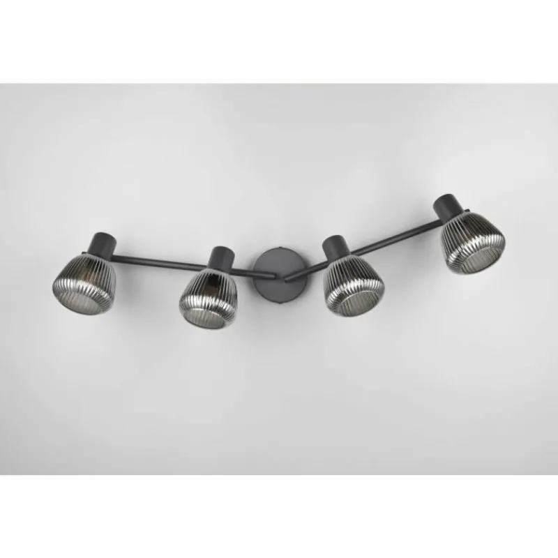 Suspension Verre Fumé-Luminaires Trio Tarifa Spot de plafond Noir, 4 lumières