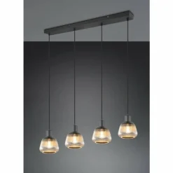 Suspension Verre Fumé-Luminaires Trio Tarifa Suspension Noir, 4 lumières