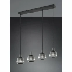Suspension Verre Fumé-Luminaires Trio Tarifa Suspension Noir, 4 lumières