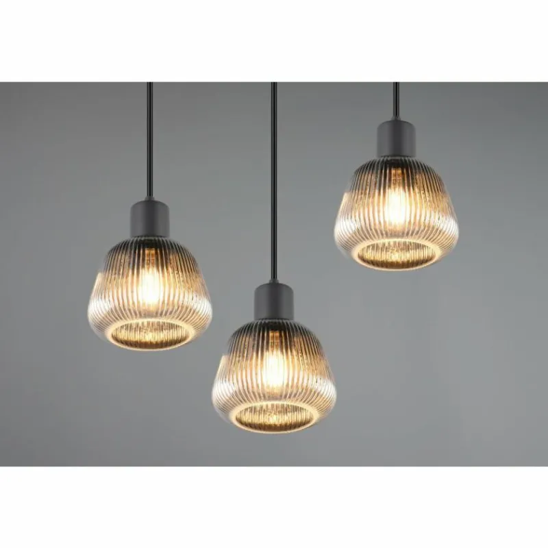 Suspension Verre Fumé-Luminaires Trio Tarifa Suspension Noir, 3 lumières