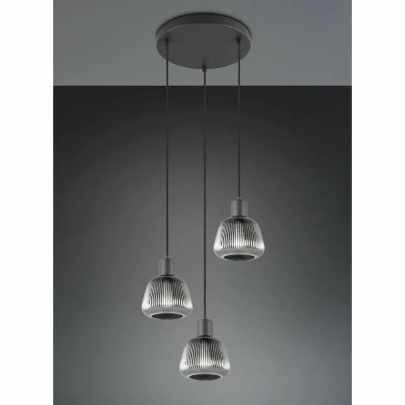 Suspension Verre Fumé-Luminaires Trio Tarifa Suspension Noir, 3 lumières