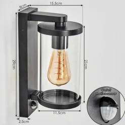 hofstein Telhada Luminaire extérieur, Lampe murale d´extérieur Noir, 1 lumière, Détecteur de mouvement