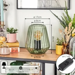 hofstein Telhais Lampe à poser Vert, Noir, 1 lumière