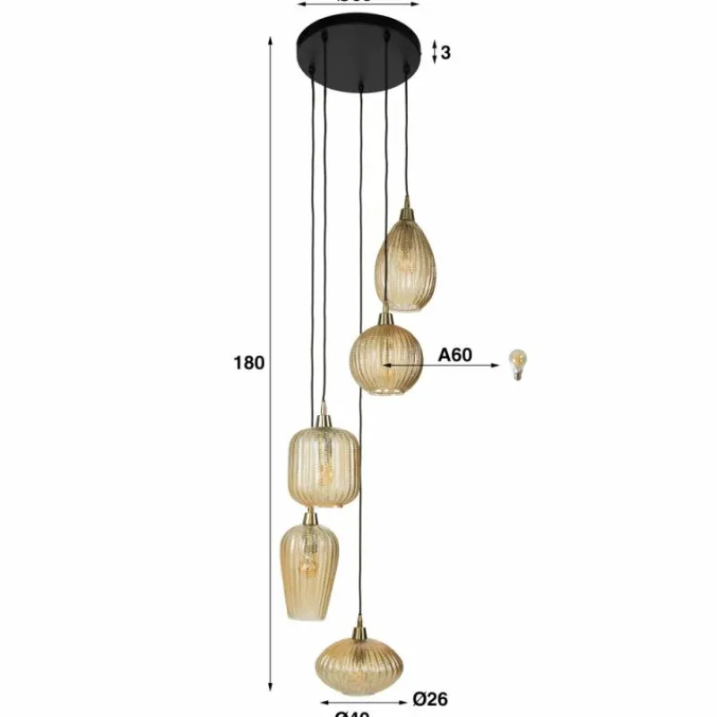 hofstein Tiambilibi Suspension Anthracite, 5 lumières