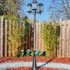 hofstein Tieva Réverbère, Eclairage de chemin Noir, Argenté, 3 lumières