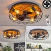 hofstein Tourais Plafonnier, Ventilateur de plafond lumineux LED Couleur bois, Noir, 4 lumières, Télécommandes