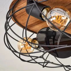 hofstein Tourais Plafonnier, Ventilateur de plafond lumineux LED Couleur bois, Noir, 4 lumières, Télécommandes