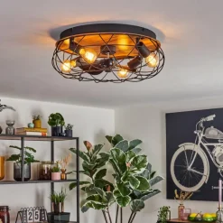 hofstein Tourais Plafonnier, Ventilateur de plafond lumineux LED Couleur bois, Noir, 4 lumières, Télécommandes