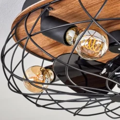 hofstein Tourais Plafonnier, Ventilateur de plafond lumineux LED Couleur bois, Noir, 4 lumières, Télécommandes