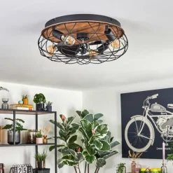 hofstein Tourais Plafonnier, Ventilateur de plafond lumineux LED Couleur bois, Noir, 4 lumières, Télécommandes