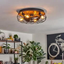 hofstein Tourais Plafonnier, Ventilateur de plafond lumineux LED Couleur bois, Noir, 4 lumières, Télécommandes