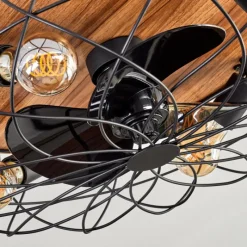 hofstein Tourais Plafonnier, Ventilateur de plafond lumineux LED Couleur bois, Noir, 4 lumières, Télécommandes