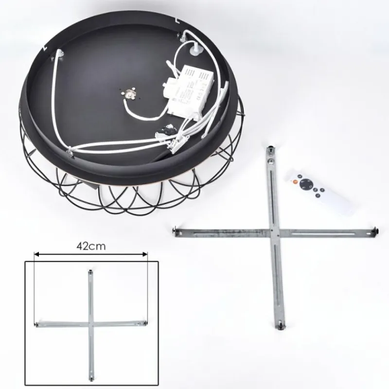 hofstein Tourais Plafonnier, Ventilateur de plafond lumineux LED Couleur bois, Noir, 4 lumières, Télécommandes