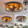 hofstein Tourais Plafonnier, Ventilateur de plafond lumineux LED Couleur bois, Noir, 4 lumières, Télécommandes