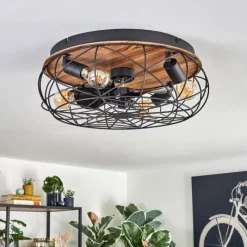 hofstein Tourais Plafonnier, Ventilateur de plafond lumineux LED Couleur bois, Noir, 4 lumières, Télécommandes