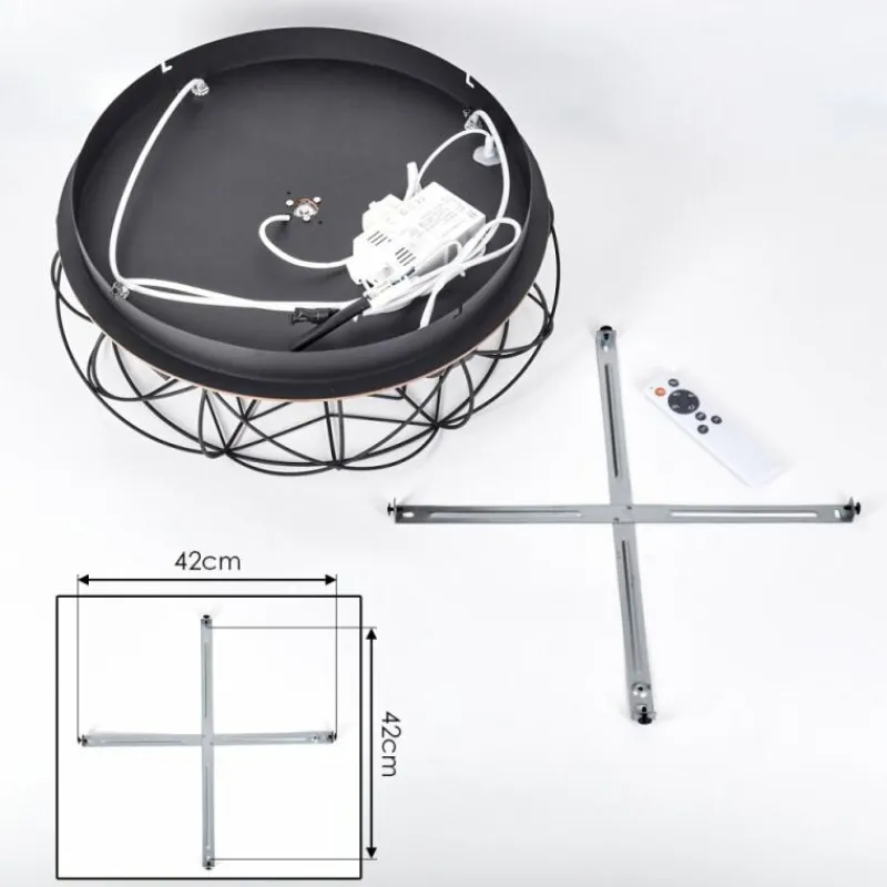 hofstein Tourais Plafonnier, Ventilateur de plafond lumineux LED Couleur bois, Noir, 4 lumières, Télécommandes