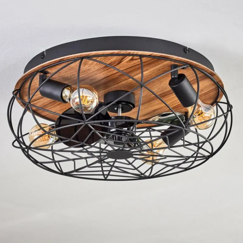 hofstein Tourais Plafonnier, Ventilateur de plafond lumineux LED Couleur bois, Noir, 4 lumières, Télécommandes