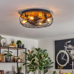 hofstein Tourais Plafonnier, Ventilateur de plafond lumineux LED Couleur bois, Noir, 4 lumières, Télécommandes