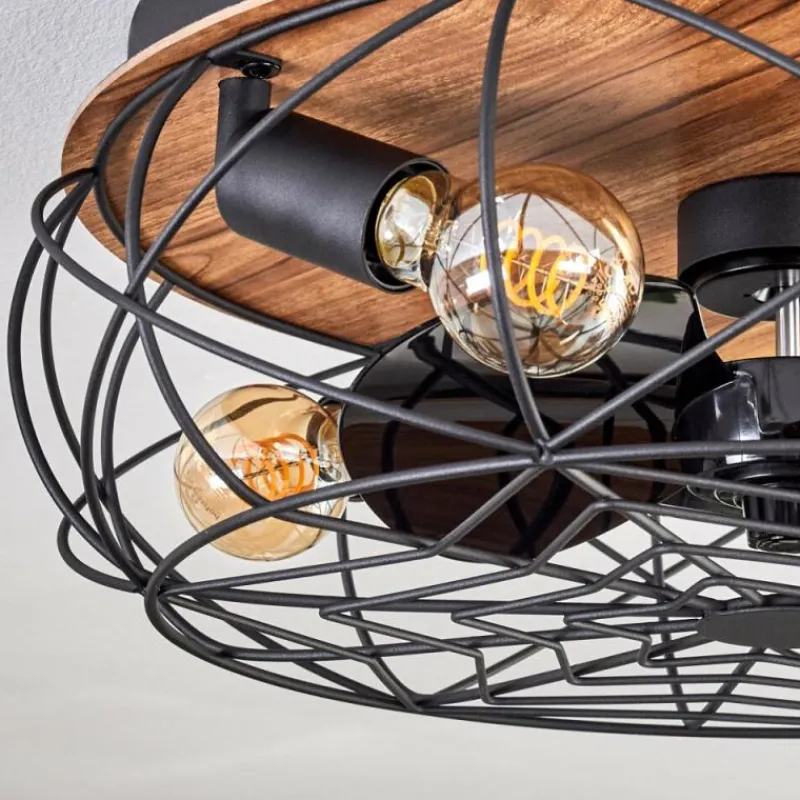 hofstein Tourais Plafonnier, Ventilateur de plafond lumineux LED Couleur bois, Noir, 4 lumières, Télécommandes