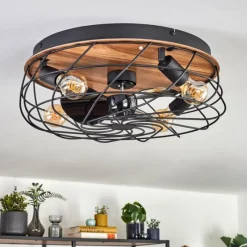 hofstein Tourais Plafonnier, Ventilateur de plafond lumineux LED Couleur bois, Noir, 4 lumières, Télécommandes