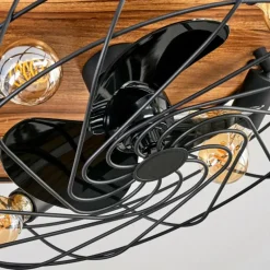 hofstein Tourais Plafonnier, Ventilateur de plafond lumineux LED Couleur bois, Noir, 4 lumières, Télécommandes