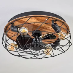 hofstein Tourais Plafonnier, Ventilateur de plafond lumineux LED Couleur bois, Noir, 4 lumières, Télécommandes