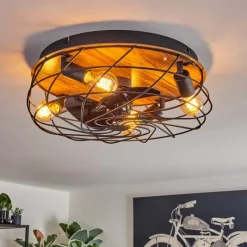 hofstein Tourais Plafonnier, Ventilateur de plafond lumineux LED Couleur bois, Noir, 4 lumières, Télécommandes