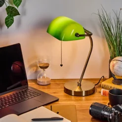 hofstein Tremoceira Lampe de banquier, Lampe de bureau, Lampe à poser Vieux laiton, 1 lumière