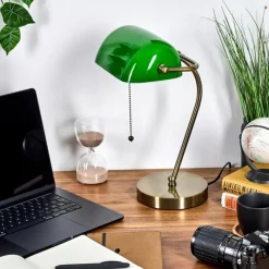 hofstein Tremoceira Lampe de banquier, Lampe de bureau, Lampe à poser Vieux laiton, 1 lumière