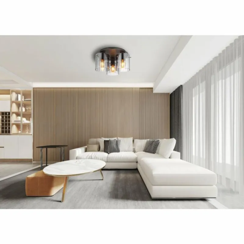 Suspension Verre Fumé-Luminaires Globo Lighting Tulivar Plafonnier Gris, 3 lumières