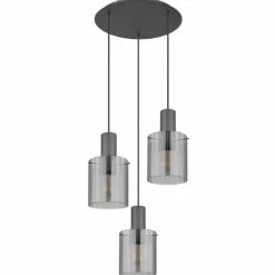 Suspension Verre Fumé-Luminaires Globo Lighting Tulivar Suspension Gris, 3 lumières