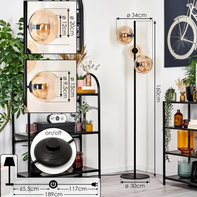 hofstein Tureby Lampadaire Ambre, 3 lumières