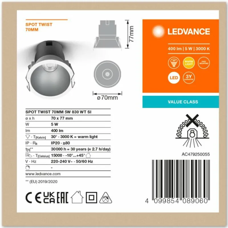 Luminaires Ledvance Twist Spot encastrable LED Argenté, Blanc, 1 lumière* Luminaires Encastrés