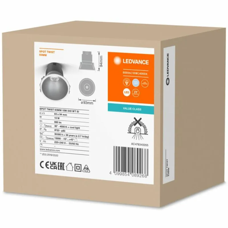 Luminaires Ledvance Twist Spot encastrable LED Argenté, Blanc, 1 lumière* Luminaires Encastrés