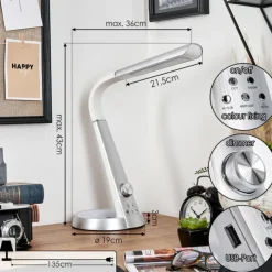 hofstein Tykby Lampe de bureau, Lampe à poser, Liseuse LED Argenté, Blanc, 1 lumière, Changeur de couleurs
