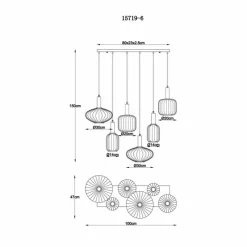 Luminaires Globo Lighting Valletta Suspension Noir, 6 lumières
