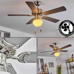 hofstein Ventilateur de plafond Apiao Brun, Couleur bois, Argenté, 1 lumière