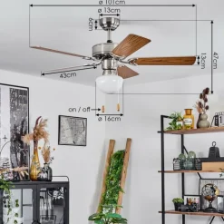 hofstein Ventilateur de plafond Apiao Brun, Couleur bois, Argenté, 1 lumière