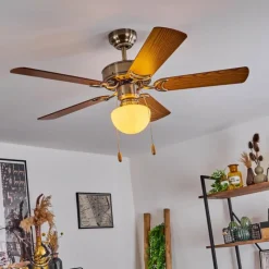 hofstein Ventilateur de plafond Apiao Brun, Brun clair, Couleur bois, Argenté, 1 lumière