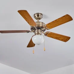 hofstein Ventilateur de plafond Apiao Brun, Brun clair, Couleur bois, Argenté, 1 lumière