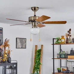 hofstein Ventilateur de plafond Apiao Brun, Brun clair, Couleur bois, Argenté, 1 lumière