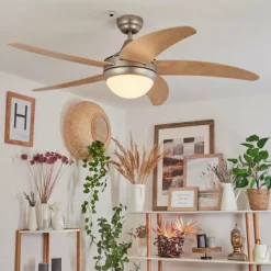 hofstein Ventilateur de plafond Morino Écru, Nickel mat, 2 lumières, Télécommandes