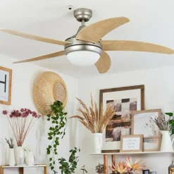 hofstein Ventilateur de plafond Morino Écru, Nickel mat, 2 lumières, Télécommandes