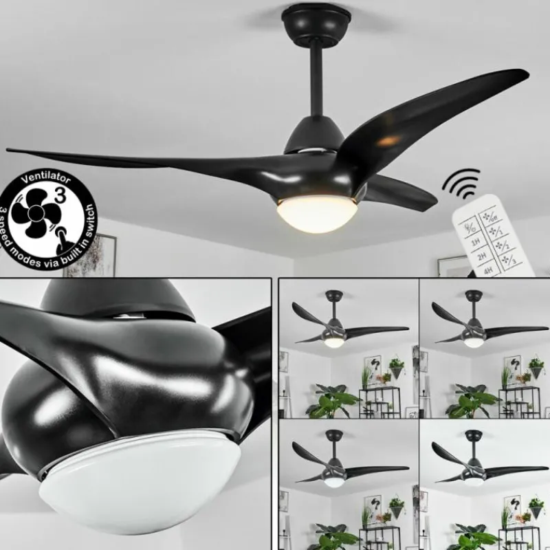 hofstein Ventilateur de plafond Malloa LED Noir, 1 lumière, Télécommandes