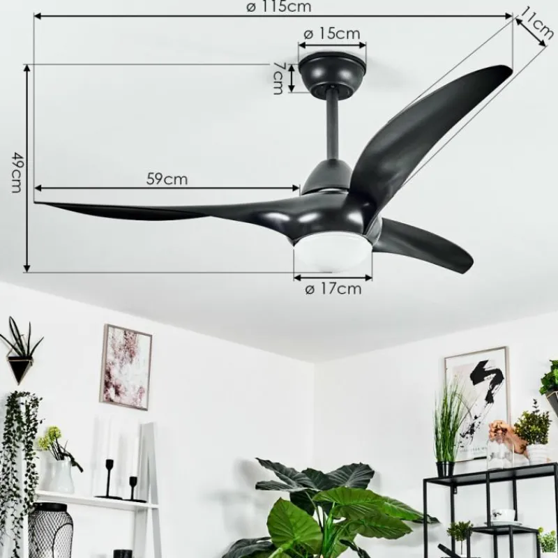 hofstein Ventilateur de plafond Malloa LED Noir, 1 lumière, Télécommandes